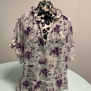 Zara Chic Purple Floral Blouse with Ruffles